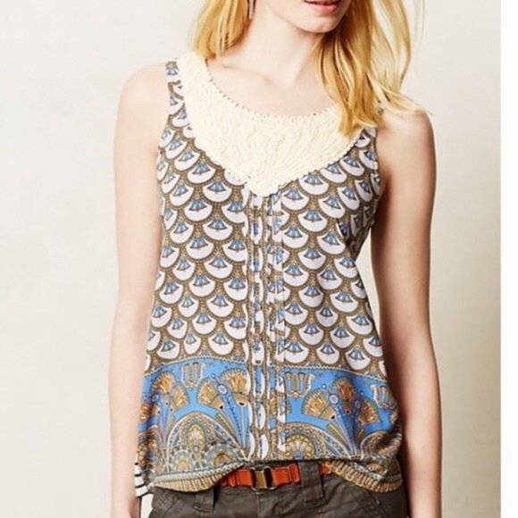 Anthropologie Tops - Anthropologie TINY sleeveless tank embroidered print Medium